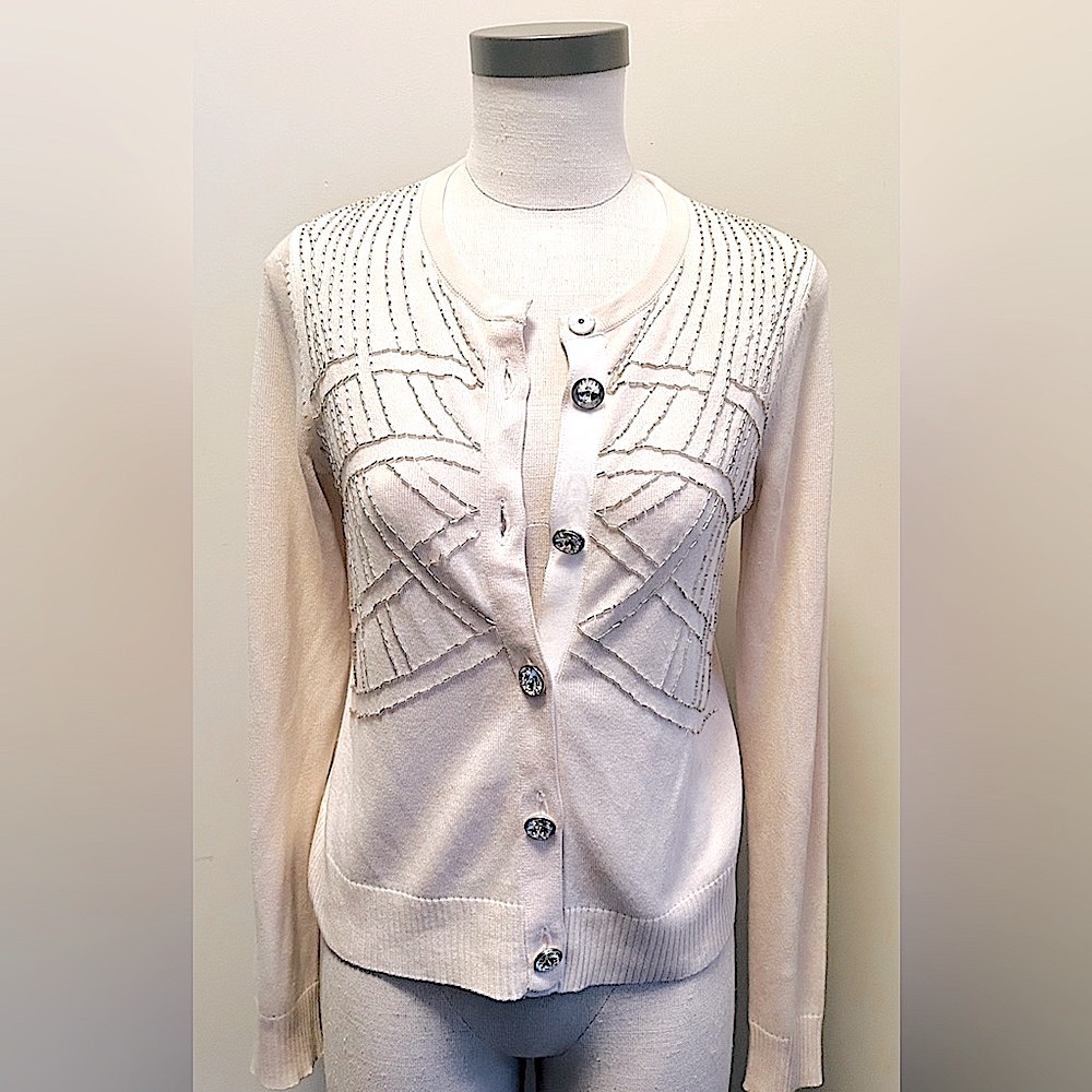 Alice + Olivia beaded cardigan sweater, size S, AS IS, minor snags on sleeve